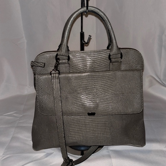 Beyond Best Gray Cowhide Leather Reptile Satchel - Picture 1 of 13